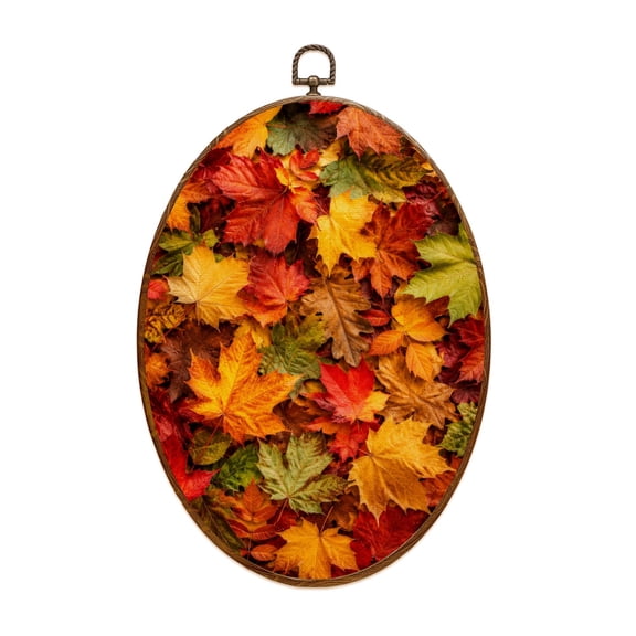 Oval Framed Wall Art Fall Colorful Autumn Leaves Vibrant Fall Hues Canvas Wall Art Oval Vintage Wall Decor Prints Hanging Decor for Home Bedroom Living Room Office 8"x11.4"