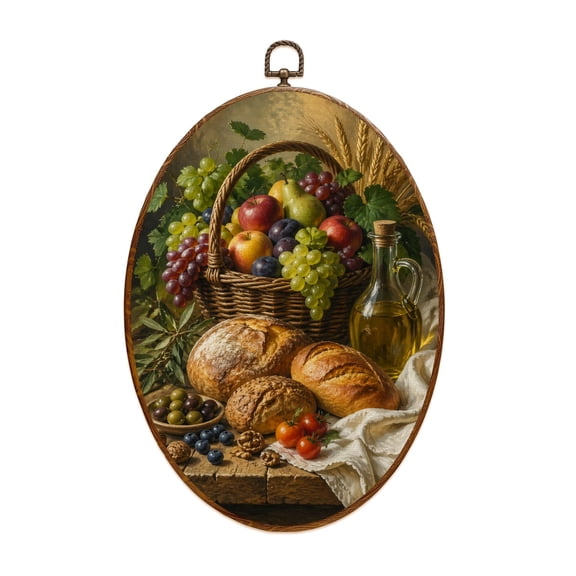 Oval Framed Wall Art Fruit Brown Various Bread Canvas Wall Art Oval Vintage Wall Decor Prints Hanging Decor for Home Bedroom Living Room Office 8"x11.4"