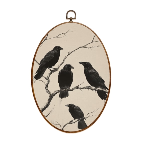 Oval Framed Wall Art Gothic Moody Crow Raven Round Framed Wall Art Antique Dark Romance Canvas Wall Art Oval Vintage Wall Decor Prints Hanging Decor for Home Bedroom Living Room Office 8"x11.4"