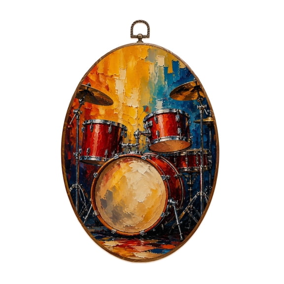 Oval Framed Wall Art Music Drum Set Lover Abstract Canvas Wall Art Oval Vintage Wall Decor Prints Hanging Decor for Home Bedroom Living Room Office 8"x11.4"