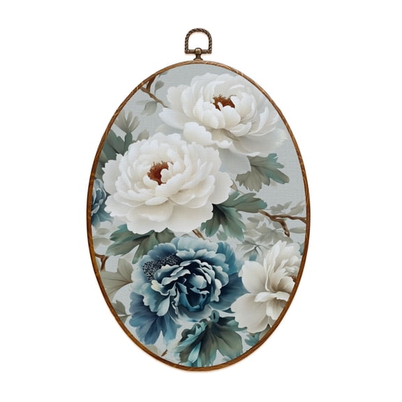 Oval Framed Wall Art Vintage Chinoiserie Peony Floral Oriental Asian Botanical Japanese Canvas Wall Art Oval Vintage Wall Decor Prints Hanging Decor for Home Bedroom Living Room Office 8"x11.4"
