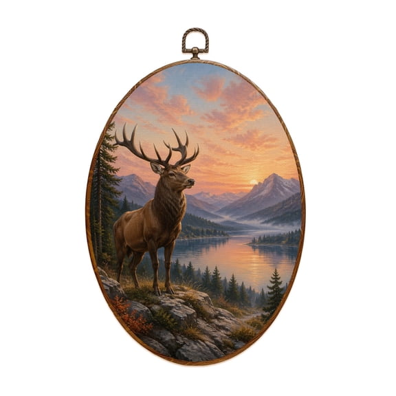Oval Framed Wall Art Vintage Deer Forest Animal Canvas Wall Art Oval Vintage Wall Decor Prints Hanging Decor for Home Bedroom Living Room Office 8"x11.4"