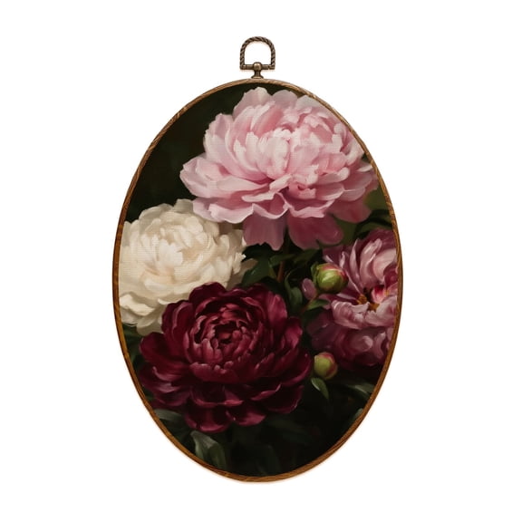 Oval Framed Wall Art Vintage Peony Floral Dark Cottagecore Moody Botanical Flower Pink Canvas Wall Art Oval Vintage Wall Decor Prints Hanging Decor for Home Bedroom Living Room Office 8"x11.4"