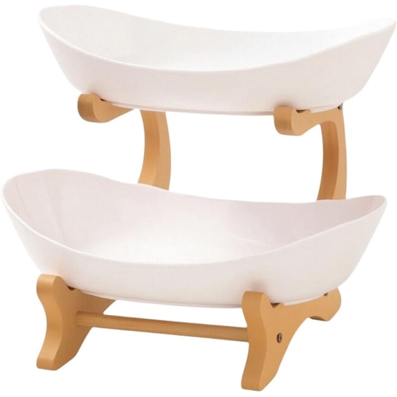 Oval Fruit Basket, Bamboo Ceramic Vertical Organizer for Snacks Fruits