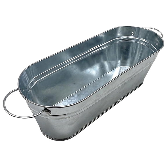 Oval Galvanised Trough, 11.4 in / 29 cm Metal Planter Box with Handles, Silver, Corrosion-Resistant, High Load-Bearing Capacity, Space-Saving for Succulents, Flowers, Herbs, Vegetables
