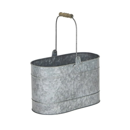 Oval Galvanized Bucket with Metal Handle and Wood Grip