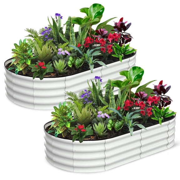 Oval Galvanized Raised Garden Bed, Open Bottom Metal Raised Planter Box for Vegetables, Flowers & Herbs, Outdoor Garden Bed for Yard Patio Greenhouse