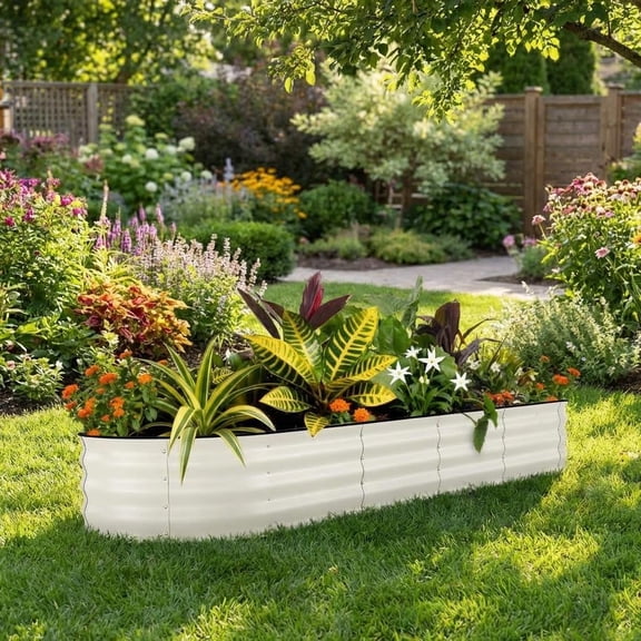 Oval Galvanized Raised Rust-Resistant Metal Planter Box for Vegetables, Flowers & Herbs, Beige