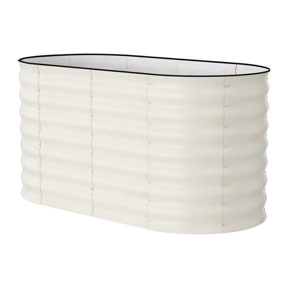 Oval Galvanized Raised Rust-Resistant Metal Planter Box for Vegetables, Flowers & Herbs, Beige
