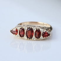 Oval Garnet and Round Diamond Stackable Ring, Natural Diamond Vintage Ring, Petite Ring, Bazel Set Stacable Jewelry, Gift For Wedding Jewelry, Gift For Her