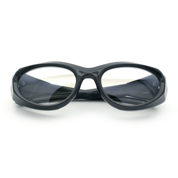 Oval Geometric Dimensional Diamond Cut Bevel Plastic Sport Sunglasses Dark Grey - Clear