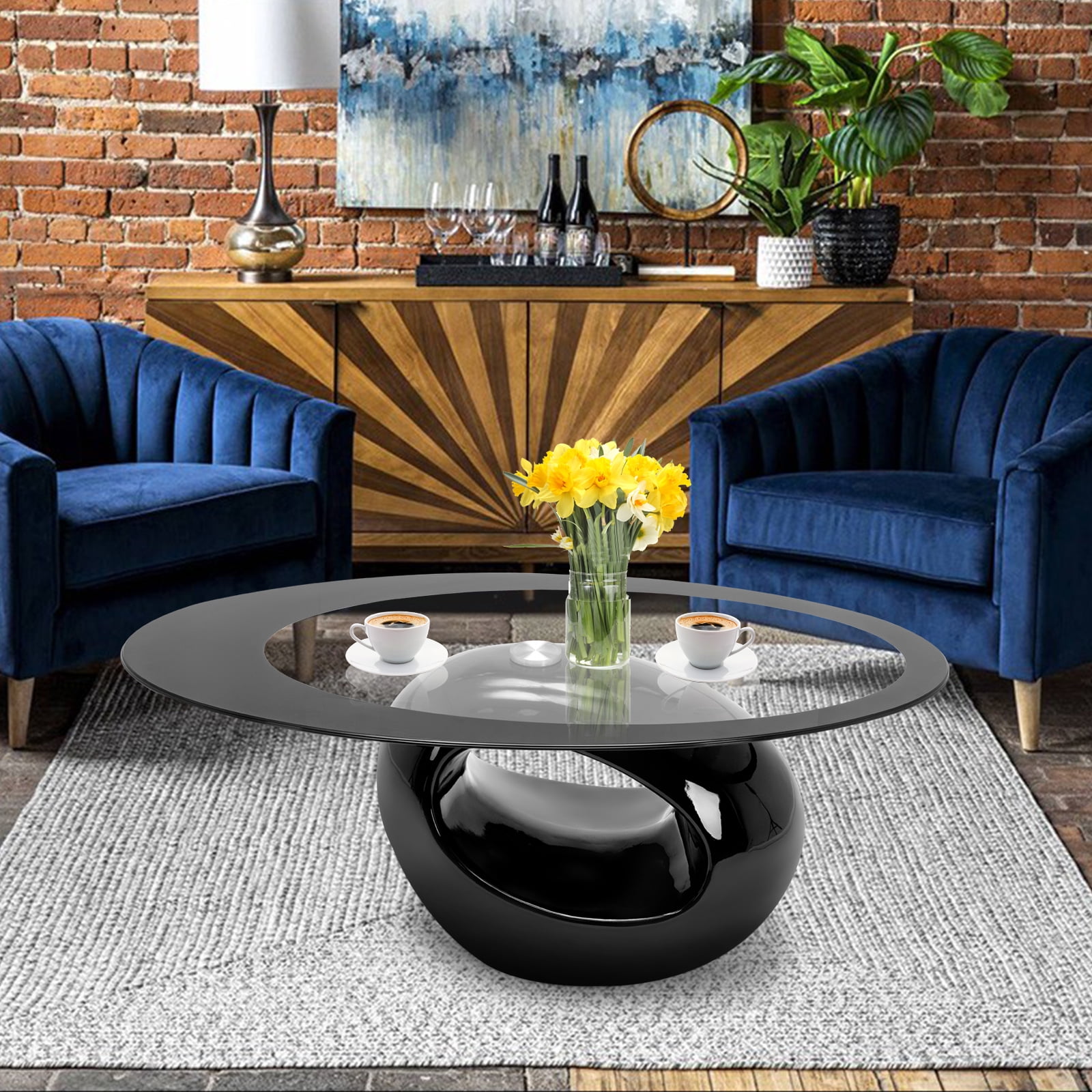 COSVALVE Storage Glass Coffee Table, Black
