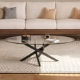 Oval Glass Coffee Table with Metal Legs, Modern Tea and Side Table for ...