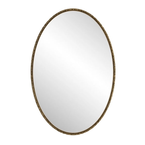 Oval Gold Wall Mirror with Vintage Iron Frame, Glass & MDF Backing, Vertical/Horizontal Hanging