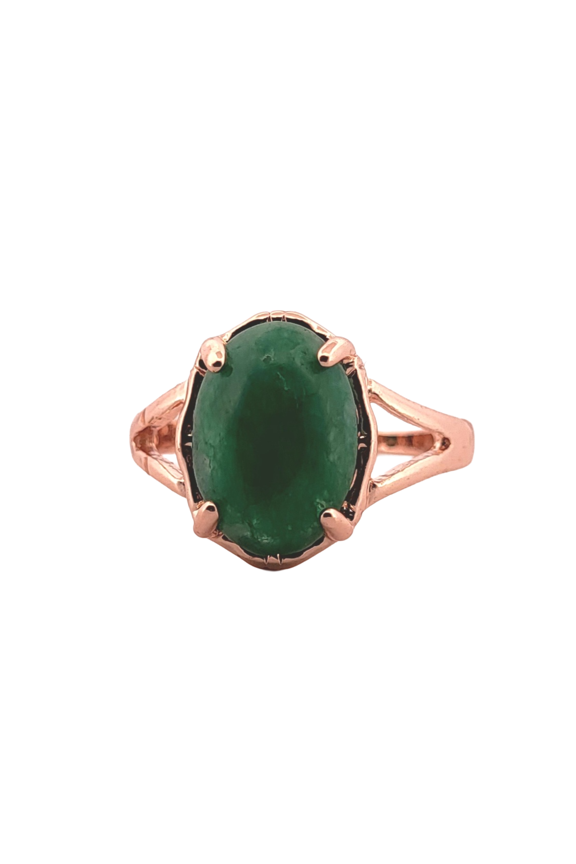 Oval Green Agate Rose Gold Ring, size 10 369