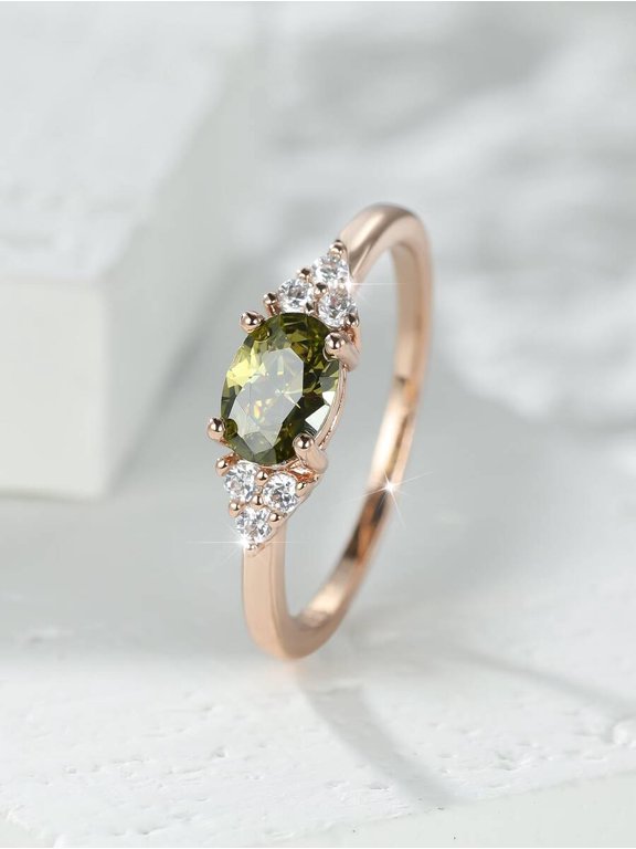 Oval Green Cubic Zirconia Accent Ring In Rose Goldtone Setting Multicolor