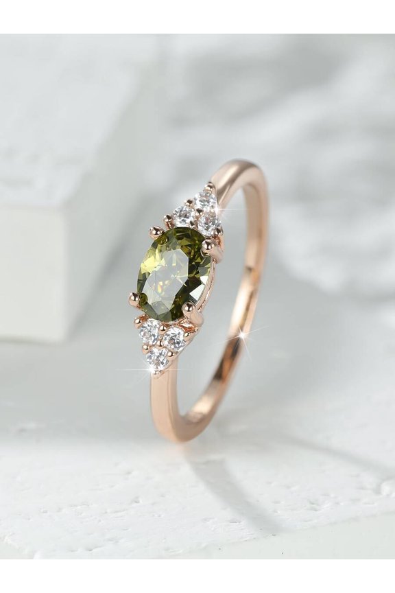 Oval Green Cubic Zirconia Accent Ring In Rose Goldtone Setting Multicolor