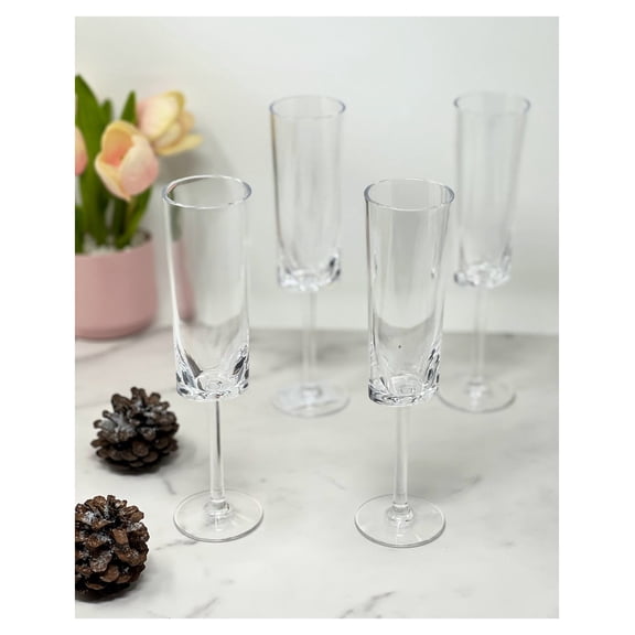 Oval Halo Plastic Champagne Set of 4 (4oz), Unbreakable Glasses Plastic Champagne Glasses, Tritan Wedding Champagne