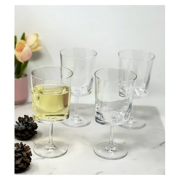 Oval Halo Plastic Wine Glasses Set of 4 (12oz), BPA Free Acrylic Wine Glass Set, Unbreakable Red Wine Glasses, White Wine Glasses Clear + Acrylic
