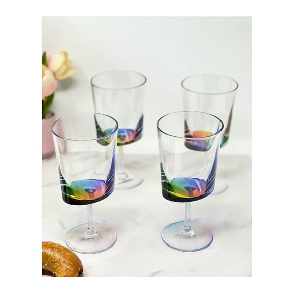 Oval Halo Plastic Wine Glasses Set of 4 (12oz), BPA Free Acrylic Wine Glass Set, Unbreakable Red Wine Glasses, White Wine Glasses Clear + Acrylic