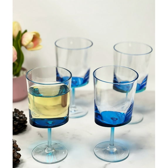 Oval Halo Plastic Wine Glasses Set of 4 (12oz), BPA Free Acrylic Wine Glass Set, Unbreakable Red Wine Glasses, White Wine Glasses