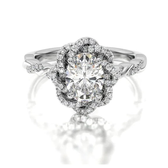 Oval Halo Wedding Ring, Infinity Floral Halo Engagement Ring, Women Proposal Anniversary Ring, 2.2 Ct Simulated Diamond, 925 Sterling Silver
