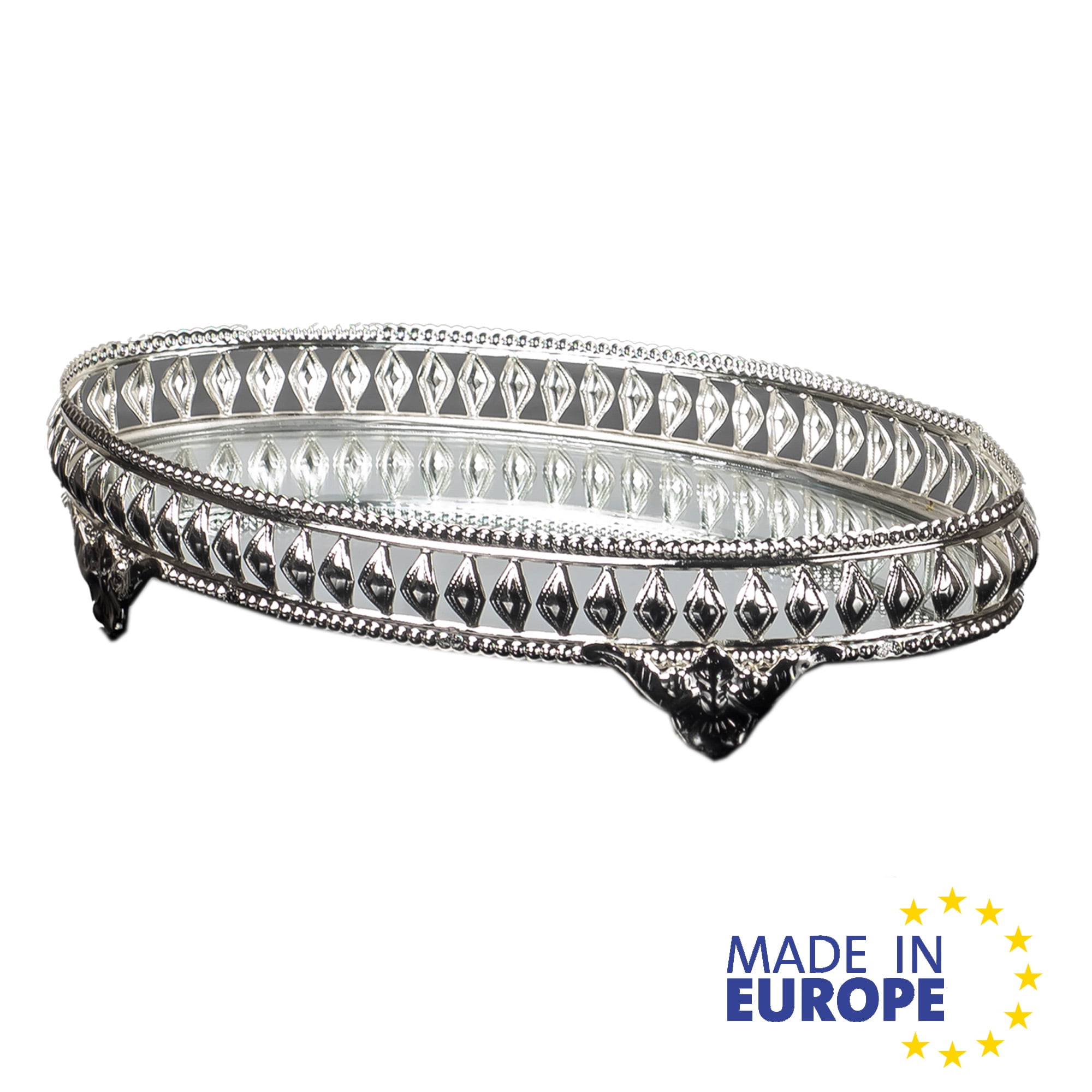 Oval Handmade Jewelry Tray Mirror, Filigree Mirrored Tray for Gift