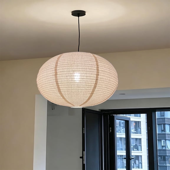 Oval Hanging Lamp Shade Off-White 20 Inches (50 Cm) Can replace Oval Paper Lanterns Linen Pendant Light Shade Handmade Fabric Light Covers Home Decor Ceiling Lampshade