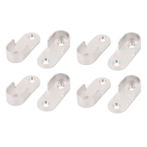 Oval Hanging Rail Rod End Bracket Support Silver Tone Pair