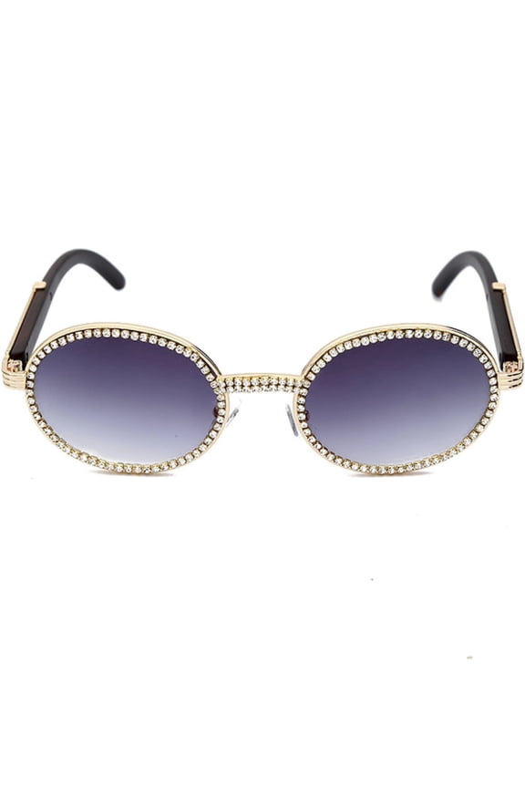 Oval Hip Hop Glasses Diamond Shades Black Lens Gold Classic Fashion