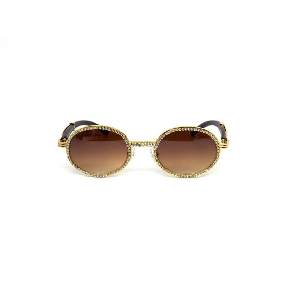 Oval Hip Hop Glasses Diamond Shades Brown Lens Gold Classic Fashion