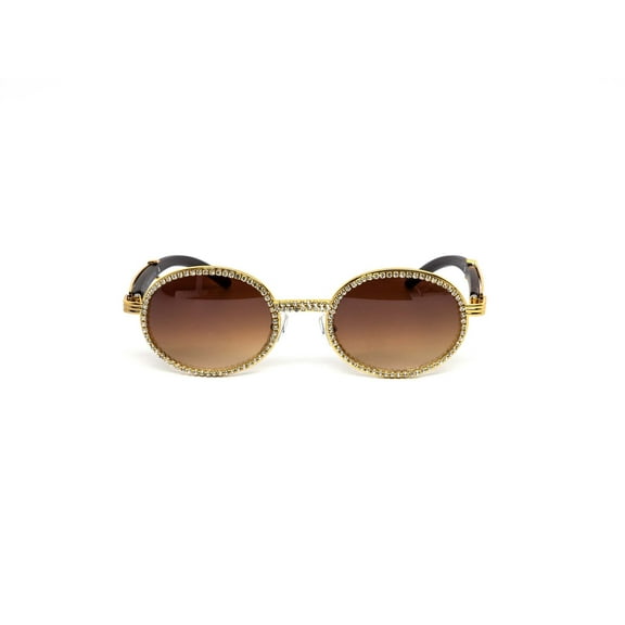 Oval Hip Hop Glasses Diamond Shades Brown Lens Gold Classic Fashion
