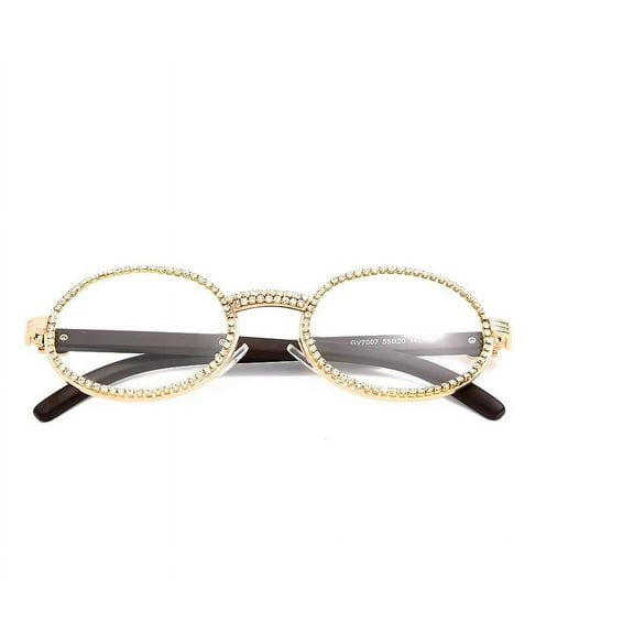 Oval Hip Hop Glasses Diamond Shades Clear Lens Gold Classic Fashion