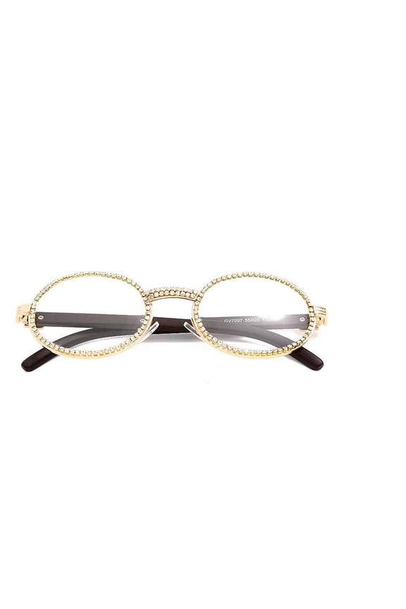 Oval Hip Hop Glasses Diamond Shades Clear Lens Gold Classic Fashion
