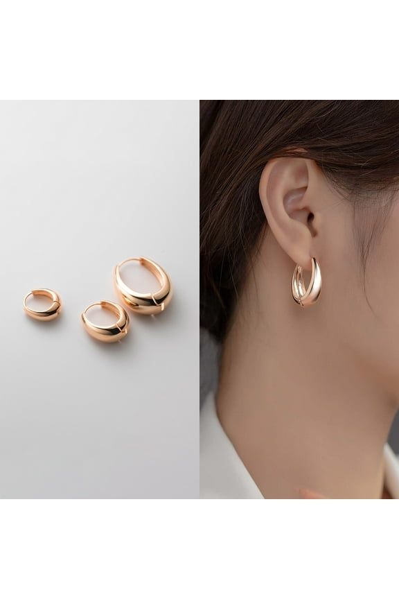 Oval Hoop Earring, Rose Gold Hoop Earring, Chunky Gold Hoop Earring, Minimalist Dainty Earring, Gift for her, Small, Medium, Large