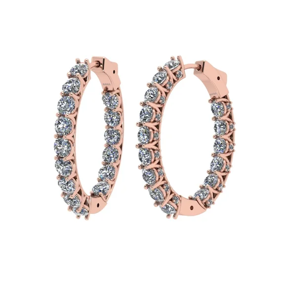 Oval Hoop Earrings, Sterling Silver & Gold Plated W/ Pure Brilliance Zirconia Simulated Diamond - Rose Gold Plated