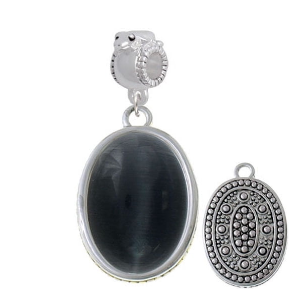 Oval - Imitation Cat's Eye - Black - Frog Charm Bead