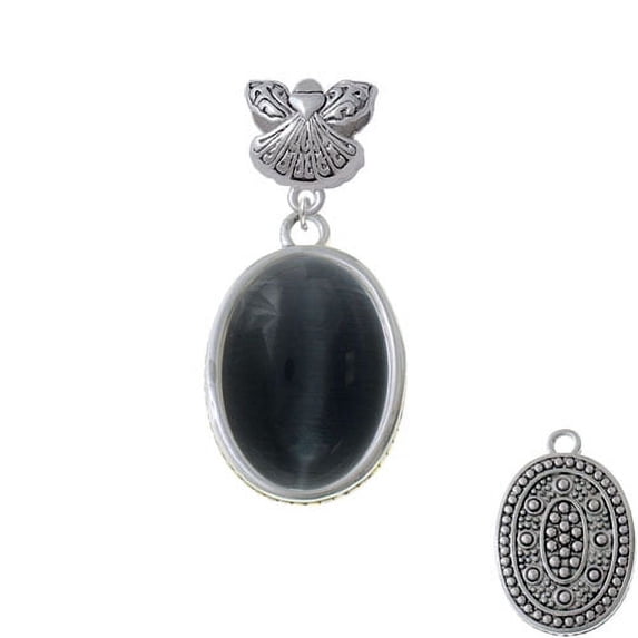 Oval - Imitation Cat's Eye - Black - Guardian Angel Charm Bead