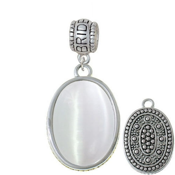 Oval - Imitation Cat's Eye - White - Bride Charm Bead