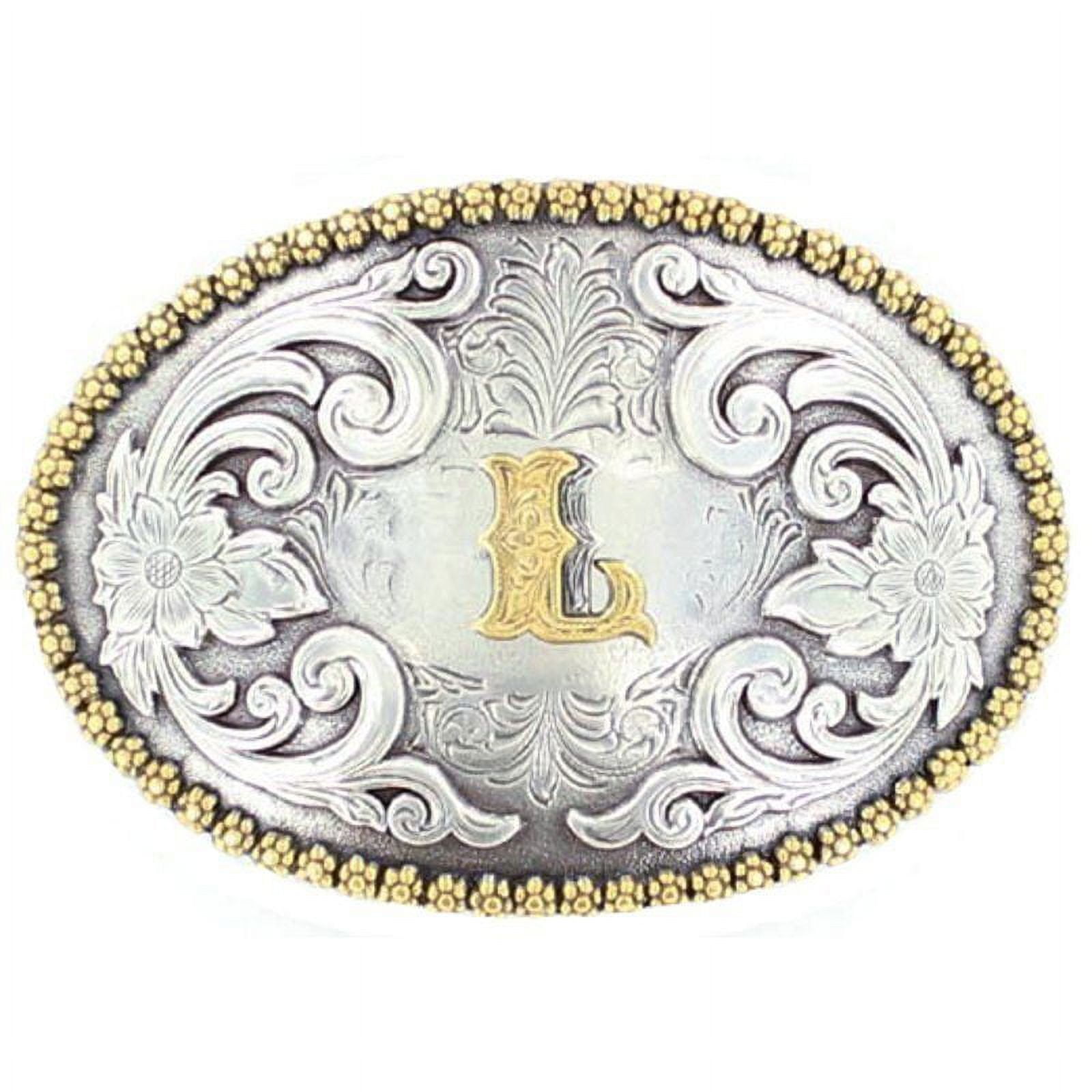 Oval Initial Buckle by Nocona Belt Co. Choose Your Letter , Silver