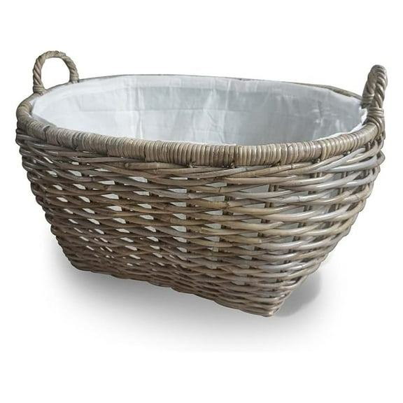 Oval Kubu Wicker Laundry Basket, 25 in L x 19 in W x 14 in H, Serene Grey