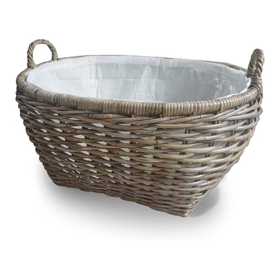 Oval Kubu Wicker Laundry Basket, 25 in L x 19 in W x 14 in H, Serene Grey