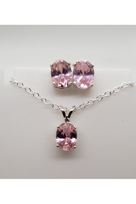 Oval Kunzite Sterling Silver Earring/Necklace Set