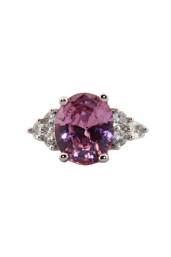 Oval Kunzite & Topaz Silver Ring, size 7 091