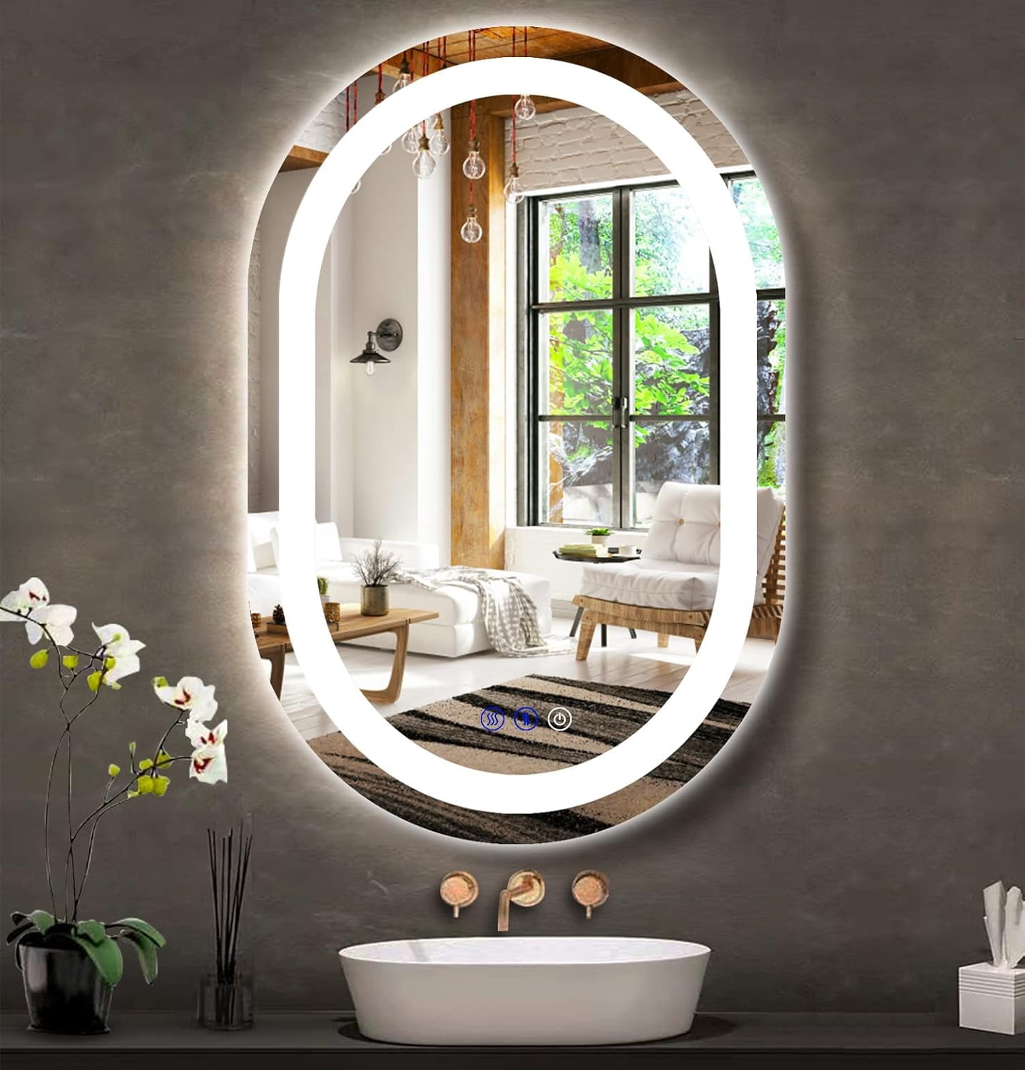 Oval LED Bathroom 32" x 20" Mirror with Front Lights Anti-Fog Wall ...
