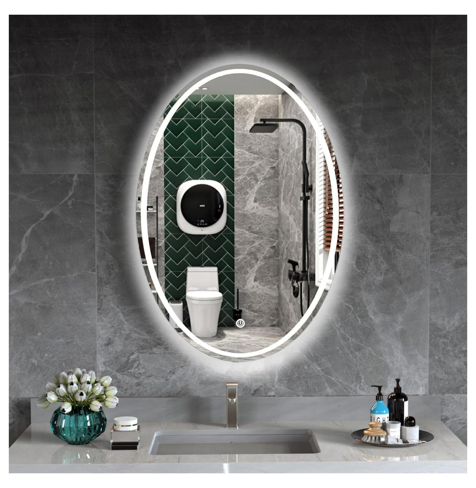 Oval LED Bathroom Mirror 20x32 Inch, Smart Lighted Mirrors Wall Mounted