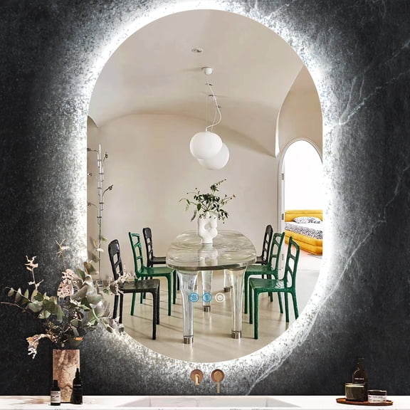 Oval LED Bathroom Vanity Mirror, 20 x 40 inch Frameless Backlit Mirror with Light, Smart Anti-Fog Waterproof Mirror with Memory Function Dimmable Lighted Mirror