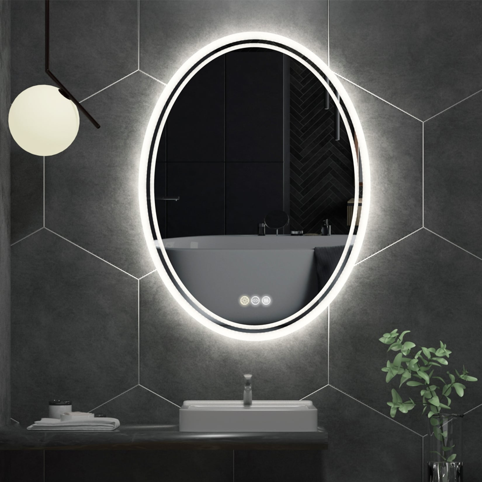 Oval Silver LED Light Bathroom Vanity Mirror with Touch Sensor 20" x 28"