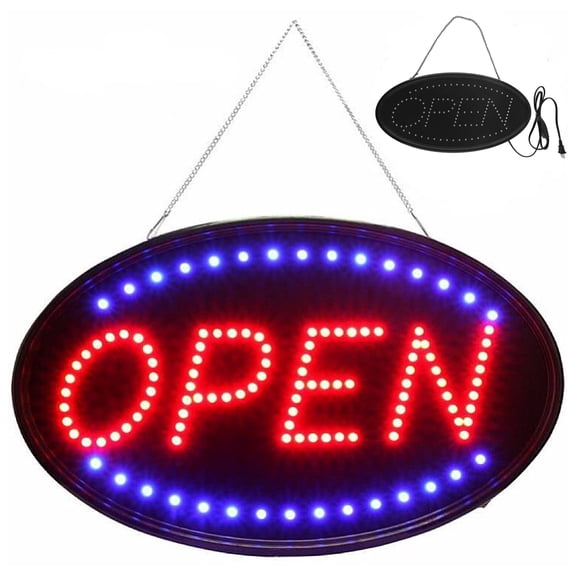 Oval LED Open Sign, 30x45cm (11.8"x17.7") Bright LED Business Sign for Store, Black Iron Plastic PVC Construction, Commercial Open Sign for Restaurant Bar Shop
