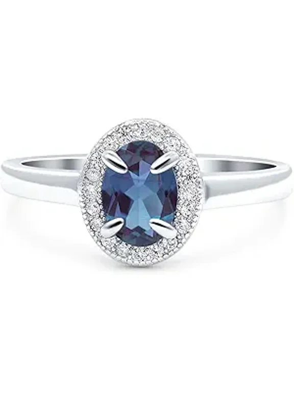 Oval Lab Alexandrite Vintage Rings Beaded Design Halo CZ Wedding Engagement Ring For Women 925 Sterling Silver Gifts For Her